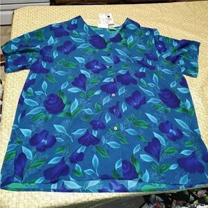 Vibrant Blue and Green Floral Men's Shirt